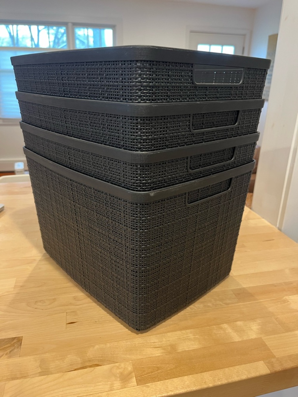(4) Black Plastic Woven Storage Bins